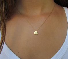 Simple Gold Necklace ::via ravitschwartz on Etsy Danty Necklace, Mrs Necklace, Simple Gold Necklace, Diamond Cross Necklace Gold, Floating Diamond Necklace, Pebble Necklace, Gold Disc Necklace, Rock Necklace, Nice Nails