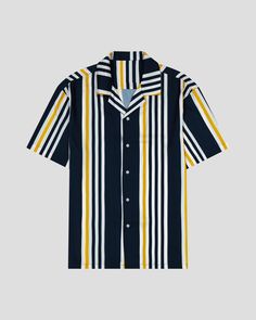 SG Camp Collar Shirt - Navy + Gold Stripe Camp Collar Shirt Men Outfit, Shirt Men Outfit, Camp Collar Shirt, Collar Shirt Men, Navy Gold, Beat The Heat, Collar Designs, Gold Stripes, Instructional Video