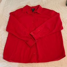 This Stylish Button Down Shirt Is Made Of 100% Cotton So It Is Breathable For Your Skin. It Is Comfortable And Also Soft To The Touch. Excellent Condition Brand New Women’s Size L We Always Try To Ship The Same Or Next Business Day! Red Cotton Tops With Button Cuffs, Red Collared Top With Button Cuffs, Casual Red Blouse With Button Cuffs, Red Button-up Blouse With Button Cuffs, Red Button-up Top With Button Cuffs, Classic Red Tops With Button Cuffs, Red Collared Tops With Placket, Classic Red Tops With Snap Buttons, Red Relaxed Fit Top With Button Closure