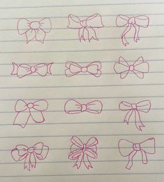 some pink bows are drawn on lined paper