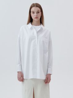 Editor's NoteLeftSeoul's Basic Pocket Cotton Shirt is made out of high quality 100% cotton fabric that has a very soft texture and light weight. Its high density fabric has a crispy texture that is perfect to wear during the summer season. With a loose oversized silhouette, it gives a comfortable and relaxed mood. It has an oversized patch pocket detail on the left chest. You can wear it alone or layer it with various items during the hot summer season for casual and relaxed look. - Patch pocket on the left chest- Oversized silhouette- Double tuck below the back yolk- Dropped shoulderMeasurements (in.)S/M/L- Length: 28.74 in / 29.13 in / 29.53 in- Shoulder: 24.80 in / 25.20 in / 25.59 in- Chest: 26.77 in / 27.56 in / 28.35 in- Sleeve: 17.32 in / 18.50 in / 18.90 inModel info: Height - Relaxed Fit Cotton Shirt For Daywear, White Cotton Tops With Pockets, White Shirt With Pockets For Daywear, Basic White Cotton Shirt, Basic White Shirt For Everyday, Basic White Shirt For Spring, White Basic Shirt For Spring, White Cotton Blouse With Relaxed Fit, White Relaxed Fit Blouse With Pockets