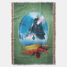 a christmas tapestry with a train on it