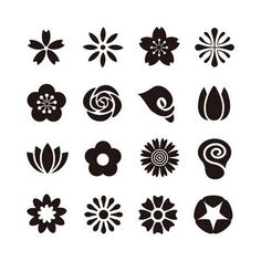 black and white flower icon set stock photo