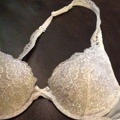 Beautiful Bra, Great For A Bride. Never Worn Elegant White Stretch Bra, Feminine White Bra For Party, Feminine White Party Bra, Elegant White Party Bra, Elegant Victoria's Secret Wedding Bra, White Victoria's Secret Bra For Party, Fitted White Victoria's Secret Bra, White Push-up Bra For Party, Victoria's Secret White Party Bra