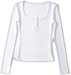 White Stretch Tops With Buttons, Stretch Cotton Tops With Buttons, White Stretch Top With Buttons, Basic Long Sleeve Fitted T-shirt, Fitted Long Sleeve Basic T-shirt, White Stretch Tops With Button Closure, Fitted Long Sleeve Light Wash Shirt, Light Blue Fitted Long Sleeve Shirt, White Stretch Top With Button Closure