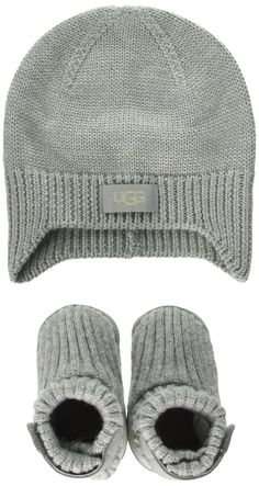 PRICES MAY VARY. Textile upper Hook-and-loop closure  Textile lining made from 100% recycled polyester fibers with anti-odor Microfiber outsole with slip-resistant rubber print Heathered rib knit beanie Baby Gift, Baby Uggs, Unisex Baby, Knit Beanie, Rib Knit, Caps Hats, Gift Set, Baby Gifts, Slippers