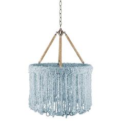 a blue chandelier hanging from a chain