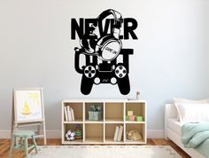 a wall decal with the words never got out and a video game controller on it