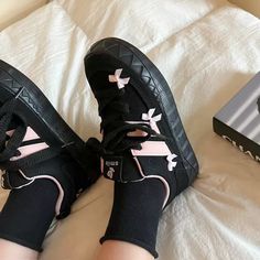 These Blokette Aesthetic Black and Pink Platform Sneakers feature a vegan leather upper with pink stripes, a low ankle rise, lace-up front, and cute pink bows all over. ✨Material: Vegan LeatherRun small, please review the sizing information Trendy Pink Lace-up Skate Shoes, Pink Harajuku Sneakers With Round Toe, Pink Harajuku Sneakers For Spring, Casual Pink Lace-up Skate Shoes, Pink Skate Shoes With Laces For Spring, Trendy Pink Skate Shoes With Laces, Pink Skate Shoes For Spring, Trendy Pink Lace Skate Shoes, Black Harajuku Style Lace-up Sneakers