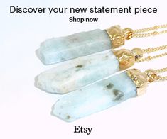 three necklaces with gold chains attached to them and the words discovery your new statement piece shop now