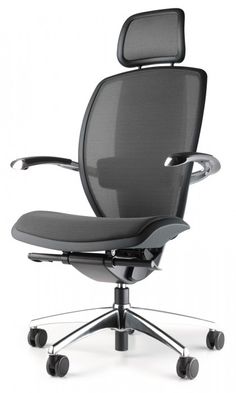 an office chair with wheels on the back and seat upholstered to the side