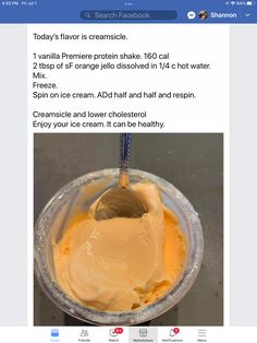 an ice cream is in a plastic cup with a spoon and some information about it