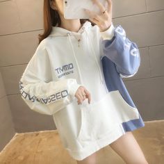 Spring Autumn Korean Fashion Letter Hoodies Women Loose Casual Pocket Print Sweatshirts Long Sleeves Pullover Streetwear New2022 Trendy White Patchwork Sweatshirt, White Oversized Patchwork Sweatshirt, Casual White Sweatshirt With Patchwork, Casual White Patchwork Sweatshirt, White Long Sleeve Hoodie With Patchwork, White Sweatshirt With Pockets For Fall, White Long Sleeve Hoodie With Pockets, Trendy White Sweater With Pockets, Casual Patchwork Hoodie Tops