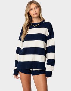 Elevate Your Sweater Game With This Trendy Striped Knit. With Its Cool Look And Oversized Fit, You'll Be Looking Cute & Cozy With Every Wear. Sweater. Oversized Fit. Striped Pattern. Knit Fabric. Matching Set. 100% Cotton. Model Wears Size S. Model Height Is 5'8. Item Care: Machine Wash At Maximum Of 30ºc, Do Not Bleach, Tumble Dry Low, Iron At A Maximum Of 110ºc, Do Not Dry Clean. | Edikted Riley Oversized Striped Sweater Jcrew Striped Sweater, Sweater Matching Set, Preppy Layered Outfits, Cute Tops For Winter, Coastal Grandma Clothes, Costal Grandaughter Clothes, Clothes To Get For Christmas, Cute Clothes Preppy, Trendy Christmas List