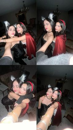 two women in costumes hugging each other