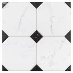 white and black marble tile with an intricate design in the center, on a white background