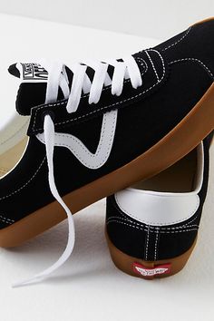 Minimalism rules with these low-top sneakers from Vans, taking notes from retro styles for a totally-charming, go-with-anything pair. **Features:** Low-top style, suede uppers, single-wrap sidewalls, padded collar, leather " v" logo and heel counter, rubber outsole, lace-up closure **Why We | Vans Sport Low Suede Sneakers at Free People in Black, Size: US 5.5 M Vans Everyday Sneakers With Round Toe, Vans Sneakers With Round Toe For Everyday Wear, Vans Everyday Sneakers, Modern Vans Low-top Sneakers, Modern Low-top Vans Sneakers, Black Sneakers With Gum Sole For Everyday, Lavender Mist, V Logo, Retro Styles