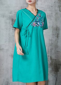 Green Retro Cotton Holiday Dress Embroidered SummerFabric: Cotton BlendedSize & Fit: Fit: This garment fits true to size.Length: Size M measures 35.1"from shoulder to hemBust: Great for any cup size. Waist: Loose Fit. Comfortable room throughout midsection.Hip: Loose Fit - room for hips. Hand Wash Cold. Casual Green Embroidered Dress With Embroidered Hem, Casual Green Embroidered Hem Dress, Green Short Sleeve Dress With Embroidered Hem, Casual Green Dress With Embroidered Hem, Green Embroidered Short Sleeve Cotton Dress, Casual Green Dresses With Embroidered Hem, Fitted Green Embroidered Short Sleeve Dress, Fitted Green Embroidered Dress With Short Sleeves, Green Fitted Short Sleeve Embroidered Dress