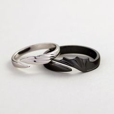 Angel & Devil Divine Couple Rings – Wyvern's Hoard Elegant Winged Rings As Gifts, Elegant Winged Rings For Gifts, Elegant Sterling Silver Winged Rings, 천사와 악마, Couples Ring, Couples Ring Set, Dragon Ring, Angel And Devil, Matching Rings