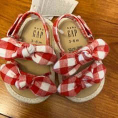 Red Gingham 3-6 Months. Cute Red Sandals With Round Toe, Playful Red Open Toe Sandals, Cute Red Sandals For Summer, Gap Open Toe Sandals For Spring, Cute Red Sandals For The Beach, Gap Sandals With Round Toe For Spring, Cute Red Beach Sandals, Adjustable Non-slip Red Sandals, Gap Adjustable Open Toe Sandals