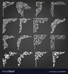 a set of ornate design elements on a chalkboard background