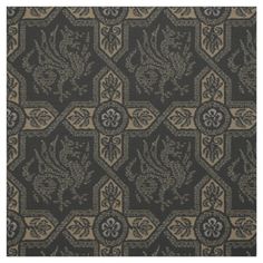 a black and beige rug with an intricate design