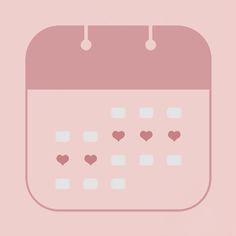 a pink and white calendar with hearts on the front, against a light pink background