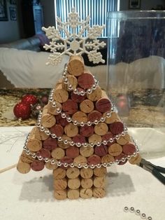 a christmas tree made out of wine corks