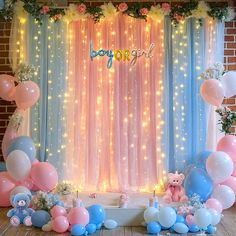 a baby shower with balloons and teddy bears