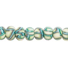 green and white glass bead strand with swirl design on the end, length 18mm