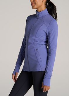 About Our Tall Women's Jacket Whether you're headed to yoga, going for a run or just hanging out at home, this athletic zip-up jacket is as functional as it is stylish. It's the perfect addition to your activewear collection, engineered with moisture-wicking fabric and a sporty fit that's designed for healthy lifestyles. Like all our women's tall activewear, it's been carefully crafted exclusively for women that are 5'9” to 6'6”. The extra-long arms end in convenient thumbhole cuffs that will ke Extra Long Leggings, Healthy Lifestyles, Long Leggings, Sweat It Out, Tall Women, Arm Sleeve, Athletic Women, Moisture Wicking Fabric, Hip Length