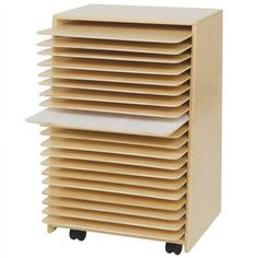 a stack of wooden shelves sitting on top of each other in front of a white background