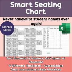 the smart seating chart for students to use on their own classroom workbook, with instructions and