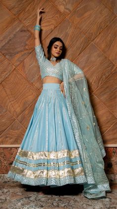 Sky Blue Lengha, Sky Blue Lehenga, Cotton Silk Fabric, Independance Day, Zari Embroidery, Potli Bag, Ritu Kumar