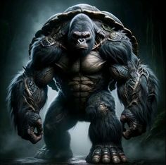 an image of a giant gorilla standing in the dark with his hands on his hips