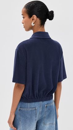 Tibi Terry Polo | Shopbop Sporty Short Sleeve Tops With Ribbed Collar, Short Sleeve Tops With Ribbed Collar For Work, Casual Short Sleeve Tops With Ribbed Collar, Cotton Collared Neckline Tops For Loungewear, Casual Collared Loungewear Top, Casual Collared Top For Loungewear, Tennis Tops, Polo Women, High Heel Rain Boots