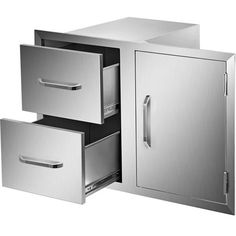 a stainless steel cabinet with three drawers