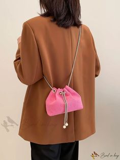 Bird in Bag - Faux Pearl Decorative Chain Crossbody Bucket Bag - New Womens Fashion One Shoulder Design Trendy Spring Bucket Bag For Party, Corduroy Bucket Hat, Pink Details, Chain Fashion, Pearl Chain, Shoulder Design, Bag Bag, Save The Planet, Bird In Bag