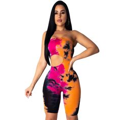 New Strapless Off Shoulder Jumpsuit Women Tie Dyeing Sexy Bandeau Body - HESHEONLINE Tube Outfit, Romper Long Pants, Bodycon Outfits, Summer Tie Dye, Rompers Womens Jumpsuit, Womens Summer Shorts