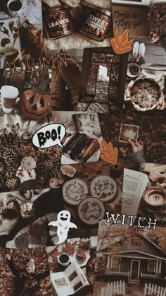 a collage of halloween items including books and pictures