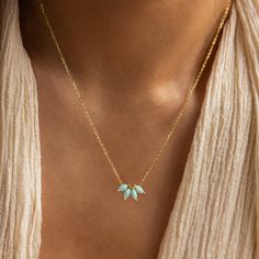 T U R Q U O I S E ∙ O P A L ∙ N E C K L A C E  Searching for a fresh, new look for the season? Our Turquoise Opal Marquise Necklace is the unique jewelry piece you are looking for! The floral design and enchanting turquoise gemstones make this pendant necklace a no brainer when it comes to a style refresh. * Material: High Quality Solid 925 Sterling Silver * Finish: 18K Gold ∙ Sterling Silver * Featuring ~15x8mm Marquise CZ Turquoise Opal Flower Pendant on a dainty Cable Chain, adjustable from 1 Turquoise Necklace Outfit, Gold And Turquoise Jewelry, Turquoise Jewelry Gold, Marquise Necklace, Turquoise Jewelry Necklace, K Necklace, Rectangle Necklace, Necklace Opal, Jewelry Accessories Ideas