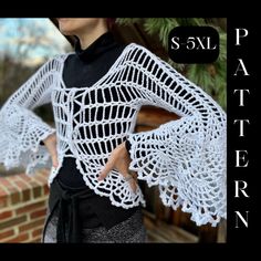 Gothic Spiderweb Coat Shirt Pattern-Arachne's Curse Blouse Errata (09/13): size L/XL on Pages 11 and 12 Rnd 18 should not have  "ch1 and turn work" at the end of the round and should read:  ch4, (dc, ch6) in same sp as ch4; (V-st, ch6) in next 12 V-sts; (V-st, ch9) in next 8 V-sts; (V-st, ch6) in next 7 V-sts; sl st in ch1 sp from beg of rnd And the next round should be "Rnd 19" not "Row 19." This 32 page crochet pattern provides written and photo instructions for this spiderweb blouse with dram Spiderweb Mandala, Crochet Spiderweb, Crochet Gilet, Shirt Crochet, Vest Crochet, V Stitch, Gothic Halloween, Crochet Cross, Crochet Blouse