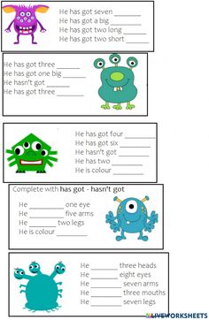 the worksheet for reading and writing with pictures of monsters on it, including two different