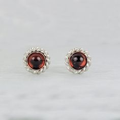 Gemstone Stud Garnet Earrings in Sterling Silver Garnet Birthstone, Birthstone Earrings, Artisan Earrings, Gemstone Stud Earrings, Garnet Jewelry, Garnet Earrings, Birthstone Earring, Gemstone Studs, Everyday Earrings