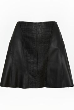 Women's Croc Texture Leather A-line Mini Skirt In Black Add a bold edge to your wardrobe with the Women's Croc Texture Leather A-line Mini Skirt in Black. Crafted from real sheepskin leather with a semi-aniline finish, this A-line mini skirt features a striking front center croc texture print panel for a luxurious touch. The back zip closure adds functionality while maintaining a sleek look. The classic black color and A-line design make this skirt a chic and versatile piece, perfect for elevati Chic A-line Mini Skirt For Night Out, Fitted Leather Flared Skirt, Fitted Flared Leather Skirt, Fitted A-line Mini Skirt For Night Out, Black Leather Mini Bottoms, Black A-line Mini Skirt With Lining, A-line Mini Skirt Lined For Night Out, Black A-line Mini Skirt For Work, Black A-line Mini Skirt For Night Out