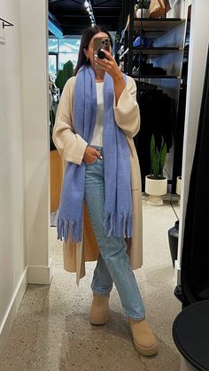 Stay warm and cozy this season with our long scarf from Pieces! Available in three gorgeous color options - Beige, Periwinkle, and Pink. Material 100% Polyester. Fit Info One size. Measures 80" in length, and 23" wide. Pink For Fall Outfit, Italy Inspired Outfits Fall, Winter Scarf Outfit Women, Colorful Nyc Outfits, Scarf Inspo Winter, Fall Outfits Scarf, Warm Scarf Outfit, Pink Boot Outfit, Very Warm Winter Outfits