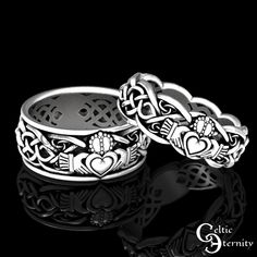 See this ring set with stones! www.etsy.com/shop/CelticEternity?search_query=claddagh A His & Hers wedding set with the infinity Claddagh ring. The Claddagh ring (Irish: fáinne Chladaigh) is a traditional Irish ring which represents love, loyalty, and friendship (the hands represent friendship, the heart represents love, and the crown represents loyalty). All our Celtic rings are made to order and made in YOUR size. We suggest buying our refundable ring sizer: www.etsy.com/listing/937178260 Antique Sterling Silver Promise Jewelry, Antique Sterling Silver Jewelry For Promises, Symbolic Intricate Design Jewelry For Anniversary, Symbolic Hallmarked Wedding Rings, Sterling Silver Jewelry With Intricate Design For Marriage, Symbolic Engraved Ring With Intricate Design For Anniversary, Symbolic Promise Ring With Intricate Design, Symbolic Intricate Design Promise Ring, Symbolic Wedding Rings Hallmarked