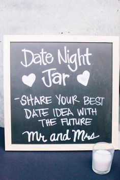 a chalkboard sign that says date night jar share your best date idea with the future mr and mrs