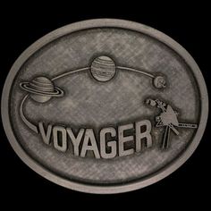 the logo for voyager is shown in black and silver colors on a dark background