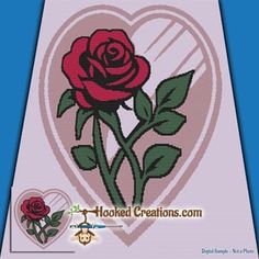 a cross stitch pattern with a red rose